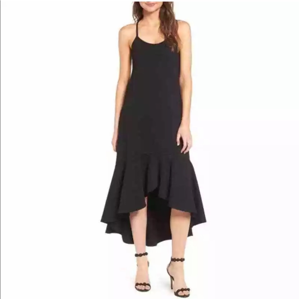 Leith black ruffle high low dress M